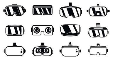 Conjunto de ícones de óculos de jogo 3D, estilo simples vetor