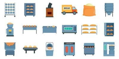 conjunto de ícones de fábrica de padaria, estilo simples vetor