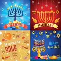 conjunto de banner de hanukkah, estilo cartoon vetor