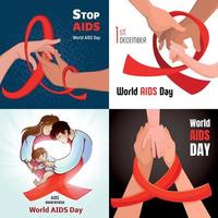 conjunto de banners do dia mundial da aids, estilo cartoon vetor