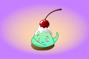 ilustração de bolo de pudim fofo com cereja vermelha no logotipo de mascote tipo comida creme vetor