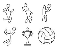 conjunto de ícones de esporte de vôlei, estilo de estrutura de tópicos vetor