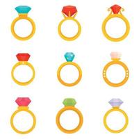 conjunto de ícones de anel de diamante, estilo simples vetor