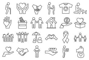 conjunto de ícones de caridade voluntária, estilo de estrutura de tópicos vetor