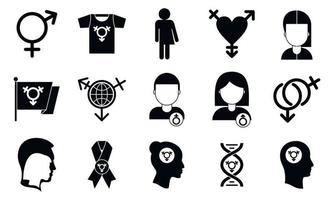 conjunto de ícones de pessoas transgênero, estilo simples vetor