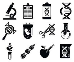 conjunto de ícones de engenharia genética moderna, estilo simples vetor