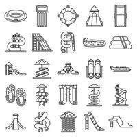 conjunto de ícones do parque aquático, estilo de estrutura de tópicos vetor