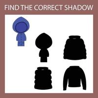 encontre a sombra correta com roupas, capa de chuva. jogo educativo para crianças. vetor