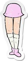 adesivo retrô angustiado de pernas femininas de desenho animado vetor