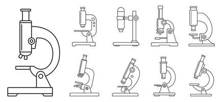 conjunto de ícones de microscópio de biologia, estilo de contorno vetor