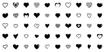 conjunto de ícones de formas de coração, estilo simples vetor