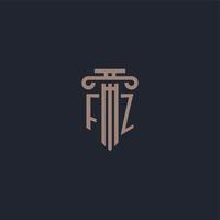 fz monograma de logotipo inicial com design de estilo pilar para escritório de advocacia e empresa de justiça vetor