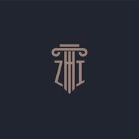 zi monograma de logotipo inicial com design de estilo pilar para escritório de advocacia e empresa de justiça vetor