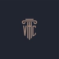 monograma do logotipo inicial de vc com design de estilo pilar para escritório de advocacia e empresa de justiça vetor