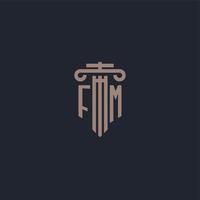 monograma de logotipo inicial fm com design de estilo pilar para escritório de advocacia e empresa de justiça vetor