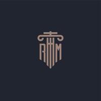 rm monograma de logotipo inicial com design de estilo pilar para escritório de advocacia e empresa de justiça vetor