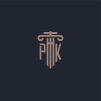 pk monograma de logotipo inicial com design de estilo pilar para escritório de advocacia e empresa de justiça vetor