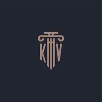 kv monograma de logotipo inicial com design de estilo pilar para escritório de advocacia e empresa de justiça vetor