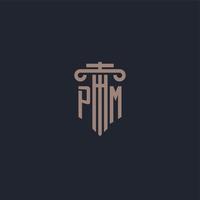 pm monograma do logotipo inicial com design de estilo pilar para escritório de advocacia e empresa de justiça vetor