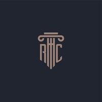 monograma de logotipo inicial rc com design de estilo pilar para escritório de advocacia e empresa de justiça vetor