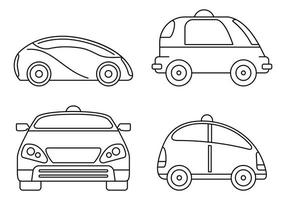 conjunto de ícones de carro inteligente sem motorista, estilo de estrutura de tópicos vetor