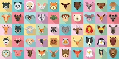conjunto de ícones de animais, estilo simples vetor