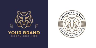 logotipo de cabeça de tigre clássico vintage e estilo de arte de linha de emblema vetorial para sua marca ou empresa vetor