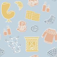 padrão sem emenda de hygge. ilustração fofa dos atributos de hygge da temporada de outono e inverno. estampa estilo escandinavo. papel de parede vetorial. vetor