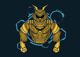 ilustração em vetor moderno de armadura de meio corpo de soldado mecha robótico. cor metálica dourada. projeto de tendência. vetor eps 10. para cartão de jogo, símbolo da mascote.