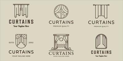 conjunto de cortinas logotipo linha arte simples ilustração vetorial minimalista modelo ícone design gráfico. coleção de pacotes de várias cortinas para o conceito de negócios vetor