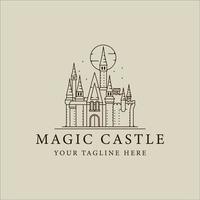 castelo mágico linha arte logotipo ilustração vetorial modelo ícone design gráfico. sinal de edifício histórico ou impressão de símbolo para t-shirt de vestuário vetor