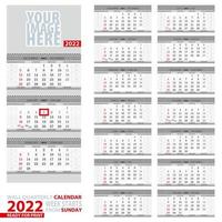 calendário trimestral de parede 2022. início da semana a partir de domingo, pronto para impressão. vetor