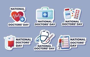 conjunto de adesivos do dia nacional dos médicos vetor