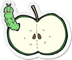 adesivo de um inseto de desenho animado comendo maçã vetor