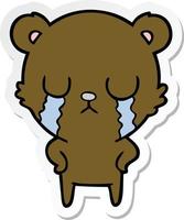 adesivo de um urso de desenho animado chorando vetor