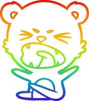 desenho de linha de gradiente de arco-íris urso de desenho animado com raiva vetor