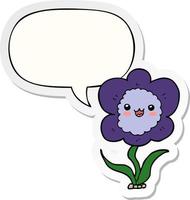 flor de desenho animado e adesivo de bolha de fala vetor