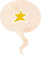 símbolo de estrela dos desenhos animados e bolha de fala em estilo retrô texturizado vetor