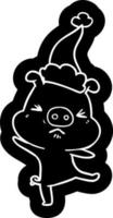 ícone dos desenhos animados de um porco furioso usando chapéu de papai noel vetor