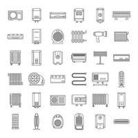 conjunto de ícones de dispositivo de aquecedor elétrico, estilo de estrutura de tópicos vetor