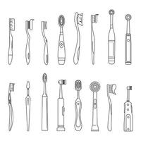 conjunto de ícones odontológicos de escova de dentes, estilo de contorno vetor