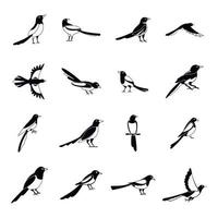 conjunto de ícones de pássaro corvo pega, estilo simples vetor