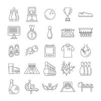 conjunto de ícones de jogo de kegling de boliche, estilo de estrutura de tópicos vetor