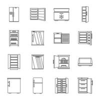 conjunto de ícones de gelo congelado de geladeira freezer, estilo de estrutura de tópicos vetor