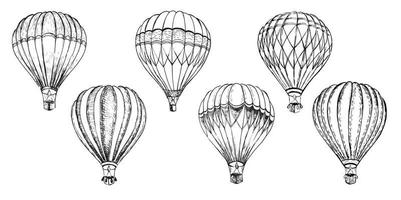 balões de ar quente voando. ilustração desenhada à mão. vetor. vetor
