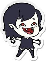 adesivo de uma garota vampira rindo de desenho animado vetor