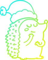 ouriço de desenho animado de desenho de linha de gradiente frio usando chapéu de natal vetor