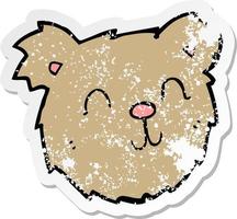 adesivo retrô angustiado de um rosto de ursinho feliz de desenho animado vetor