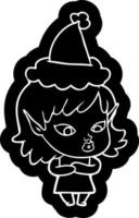 ícone bonito dos desenhos animados de uma garota elfa usando chapéu de papai noel vetor