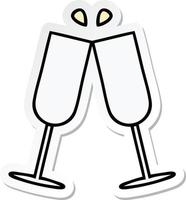 adesivo de um desenho animado bonito tilintando taças de champanhe vetor